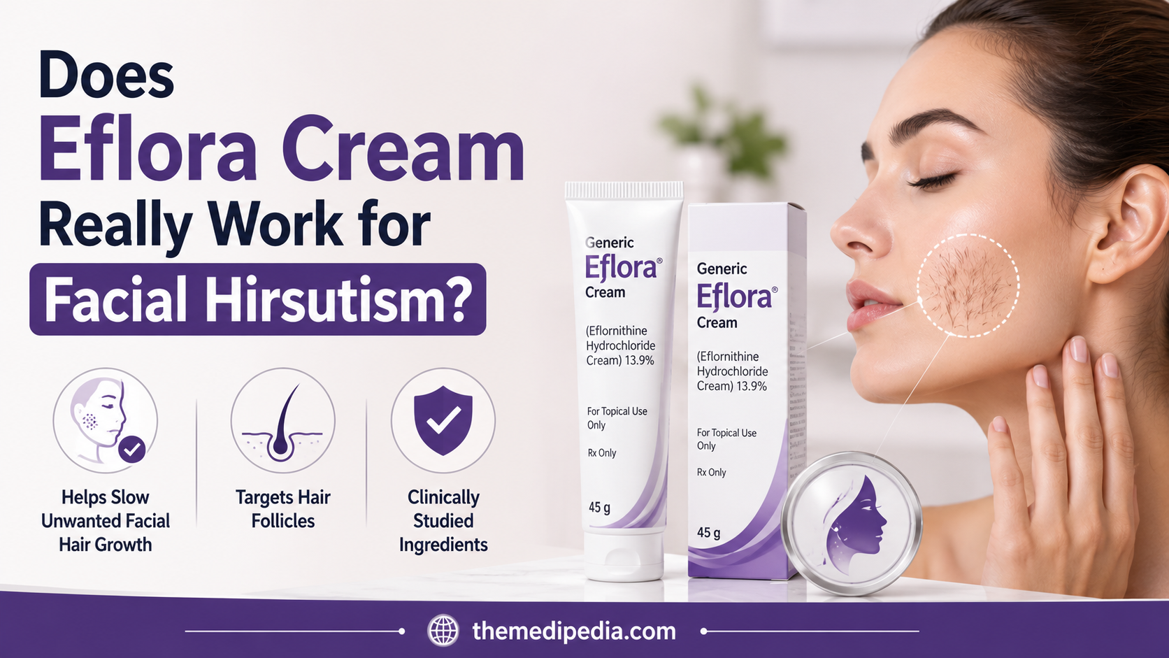 Eflora cream for facial hirsutism, eflornithine cream, unwanted facial hair